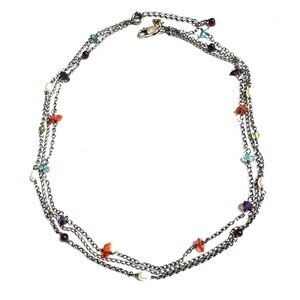 SILPADA Necklace Multi Gemstone Sterling 3 Strand N1613 Chain EXCELLENT COND